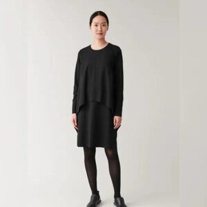 COS Long Sleeves Layered Black Jersey Dress Size S
